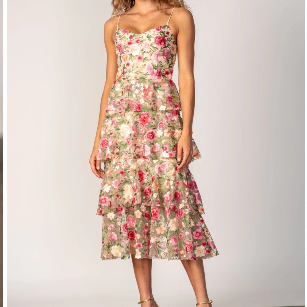 Brand new Lavender Brown floral ruffle midi dress